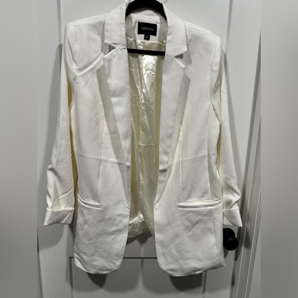 Zenana women’s long sleeve sport coat blazer white boutique NWOT
